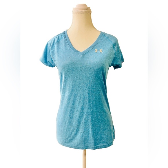 Under Armour Heat Gear Fitted V-neck Short Sleeve Athletic Shirt Women's XS Blue - Picture 1 of 7